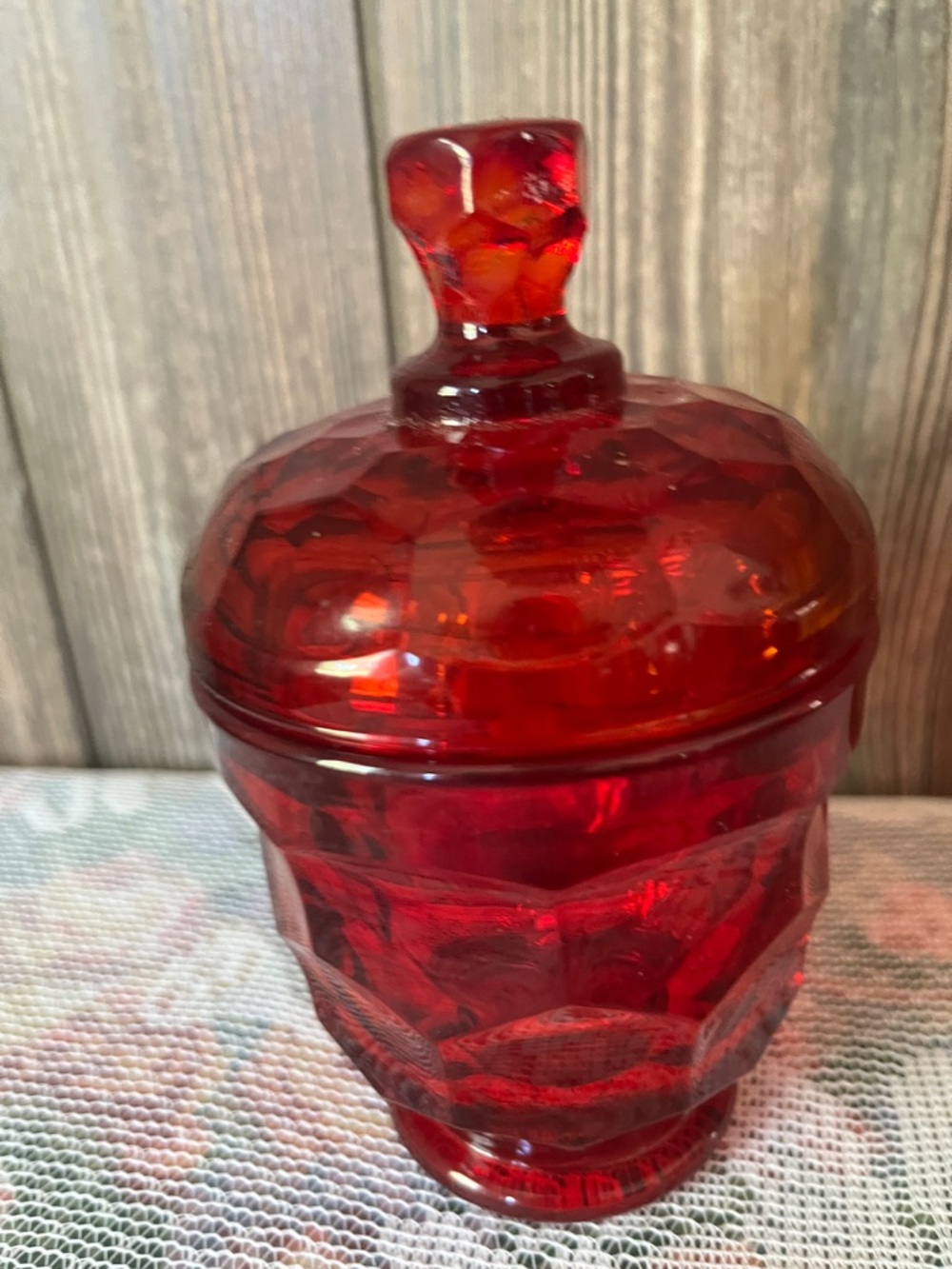 Viking Ruby Red Glass Lidded Candy Dish